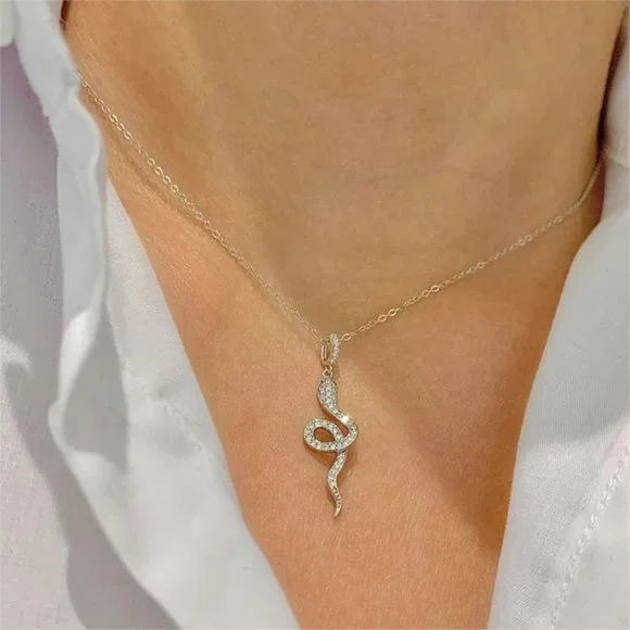 NEW Silver Micro-set Zircon Small Snake Necklace - Picture 6 of 6